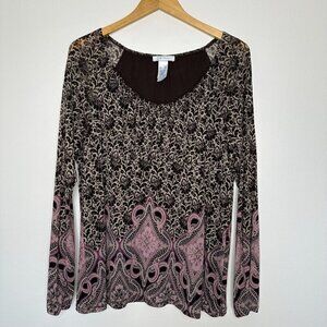 Lizwear Mesh Floral Blouse Size 2XL Brown Paisley Y2K 90s